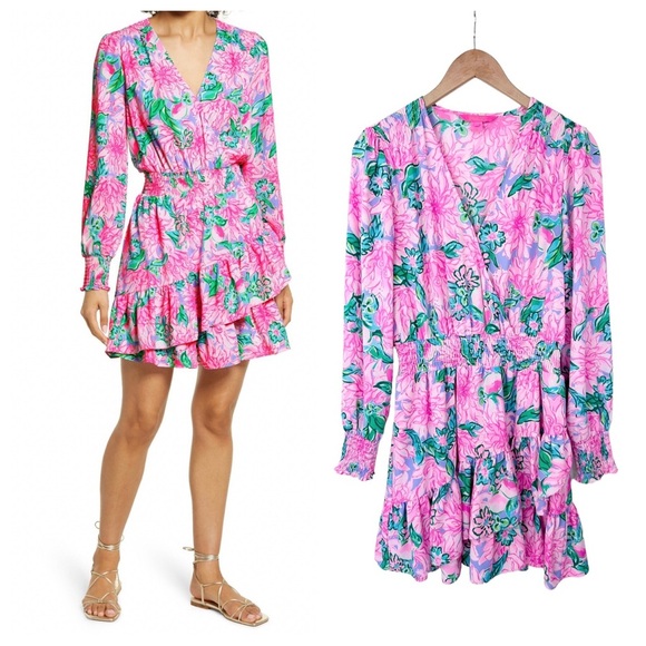 Lilly Pulitzer Dresses & Skirts - Lilly Pulitzer Cristiana floral long-sleeve dress Pink Blossom Try Your Zest 4